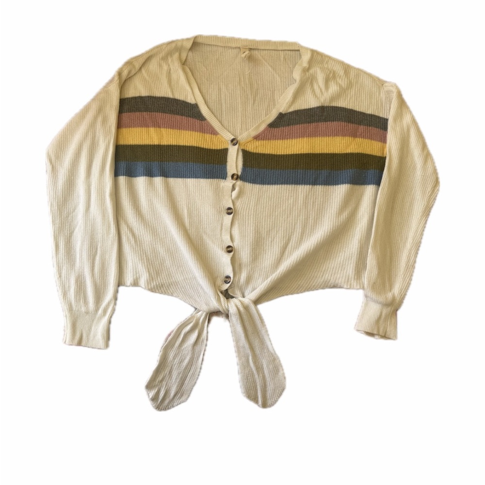 Striped Button-Down Tie-Front Top